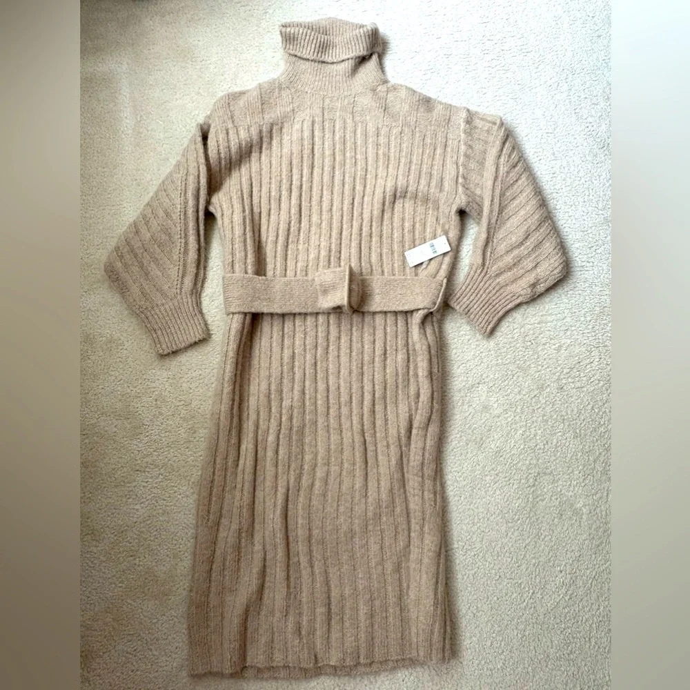 Anthropologie Long sleeve oversized turtleneck belted sweater midi dress, sz XSP - Picture 2 of 13